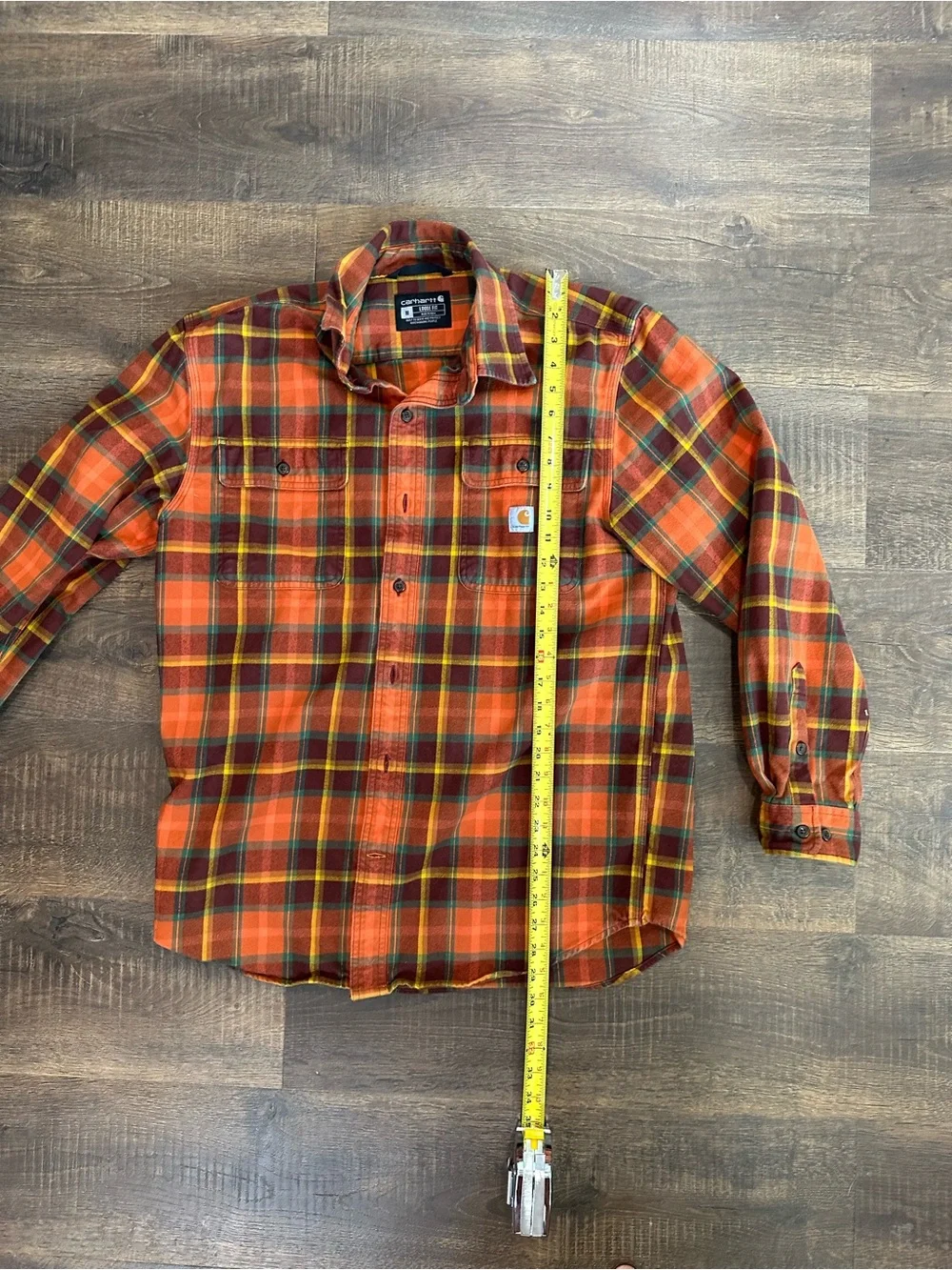 Carhartt Loose Fit Plaid Flannel Shirt Men’s Medium Orange Brown 100% Cotton